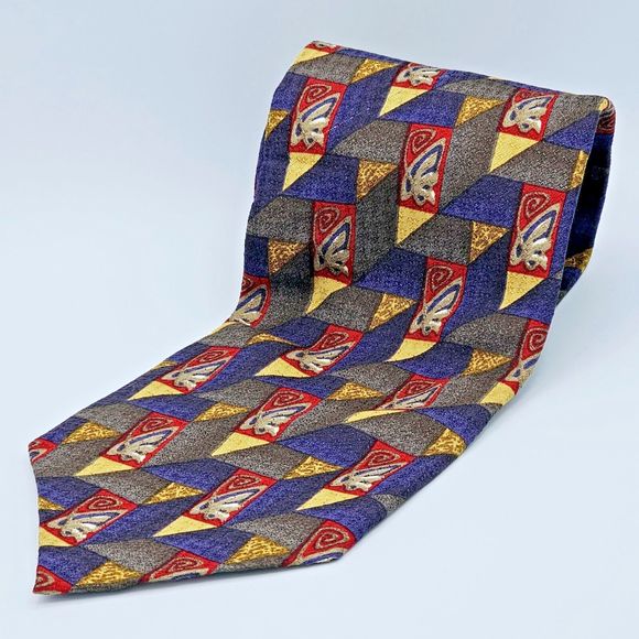 Carrot & Gibbs Tie Men's Italian Silk Butterfly Geometric Blue Gold Red Gray - Picture 6 of 8